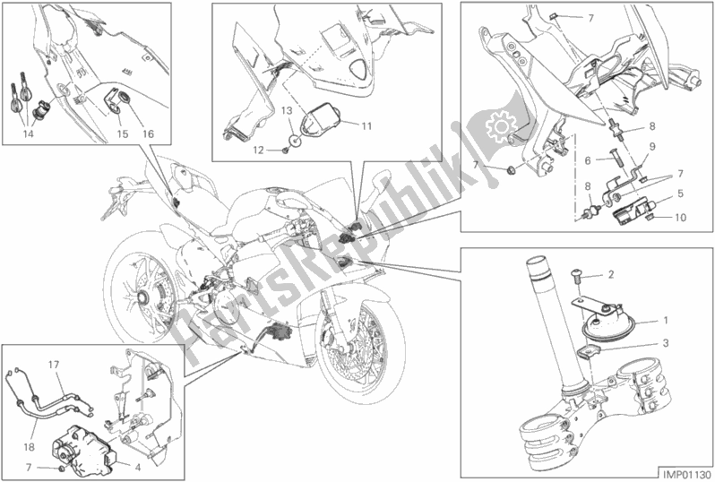 All parts for the 13e - Electrical Devices of the Ducati Superbike Panigale V4 S USA 1100 2019